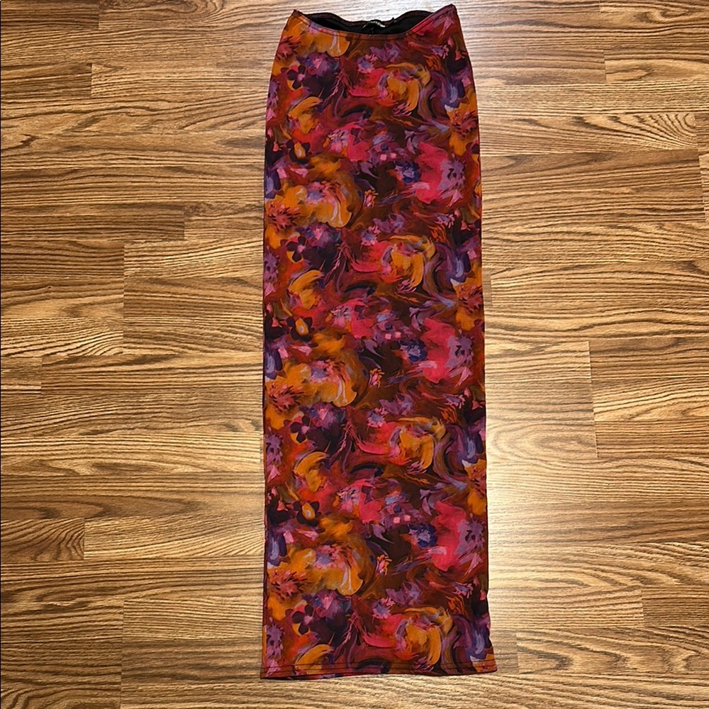 PrettyLittleThing Pink Orange Maxi Pencil Skirt Resort Wear Beach